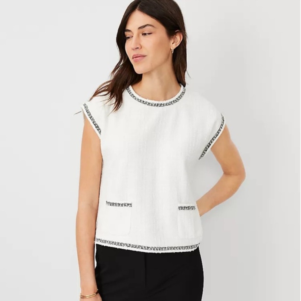 Ann Taylor Tweed Patch Packet Black White Top Large